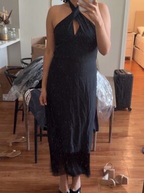 NWT J.Crew Black Halter with Fringe bottom